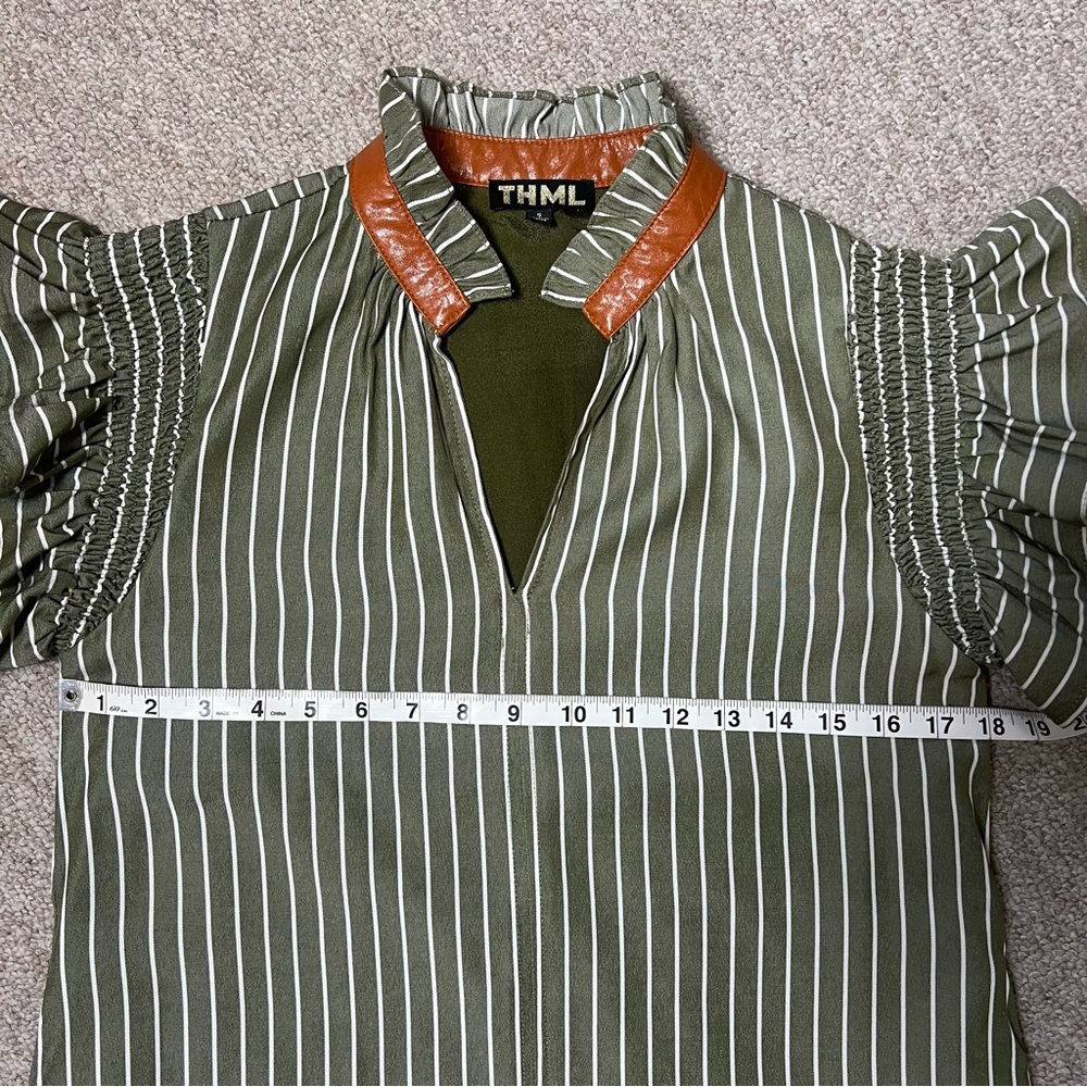 THML Emily Olive & White Striped Flutter Sleeve Mini Dress - Picture 7 of 9